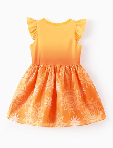 Image of Disney Princess Moana Toddler Girl Dress Tropical Sun-Patterned Tulle Summer Clothes Flutter-Sleeve Outfit Sweet School Party Birthday Sundress 4-5T
