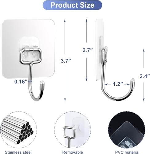 Image of REWOP Adhesive Wall Hooks for Heavy Items Stainless Steel, PVC, ABS Nail Free Seamless Adhesive Non-Trace No Drilling Installation Hanging, Waterproof Screws Wall Hook (Golden Big Hooks, 10)