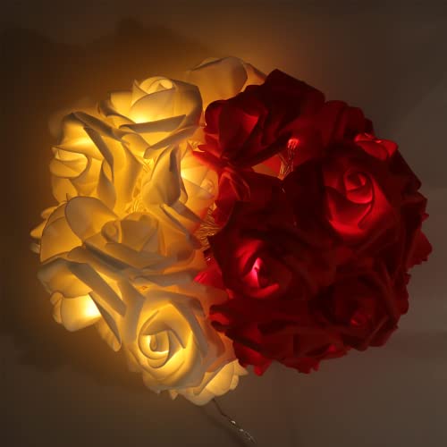 Pawliss Valentine's Day Decoration, 15Ft Rose String Lights With 30 Leds, 8 Modes Flower Fairy String Lights With Remote Control For Valentine's, Wedding, Mother's Day Indoor, Red And White #TOP6