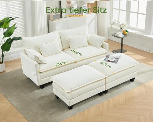 SITURAY Doppellagige Ecksofa Modulares Sofa, Wohnlandschaft L-Form Cloud Couch mit Ottomane, Chenillestoff Eckcouch Corner Sofa mit Schlaffunktion für Wohnzimmer Schlafzimmer (Beige, 2 Sitzer) – Bild 6