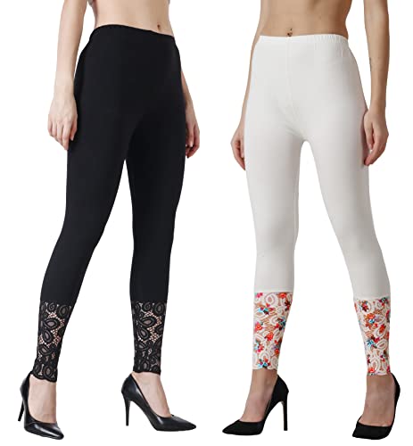 Image of Women's Soft & Stretchable Cotton Leggings Lace Ankle Length Color