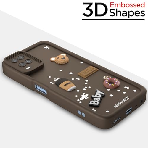 Image of Pikkme Back Cover for Oppo A54 | Cute Fun Cartoon 3D Bear Silicone Full Body Protection Bumper Case (Brown)