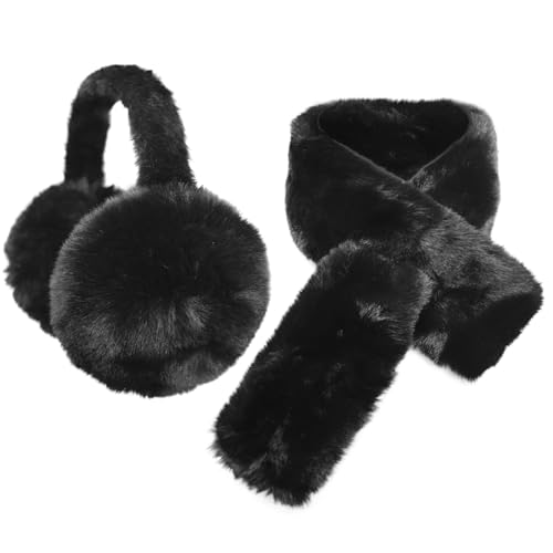 Image of Faux Fur Ear Muffs and Collar Scarf Set, Warm Earmuffs Neck Warmer Set for Cold Weather Kits Women Teen Girls