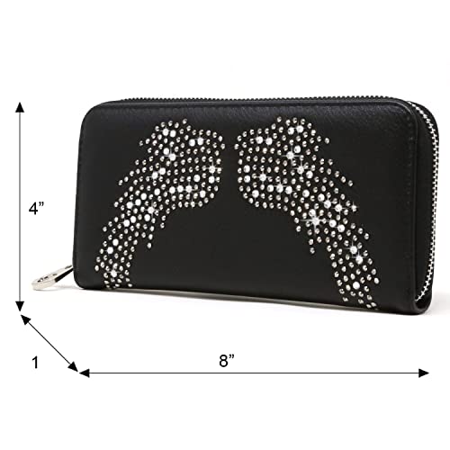 HANDBAG EXPRESS Rhinestone Bling Small Accordion Wallet Vegan Leather for Women for Cash Coin (7206-BK (Wings))2