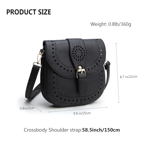 forestfish Ladie's PU Leather Vintage Hollow Bag Crossbdy Bag Shoulder Bag (Black) - Thumbnail 3