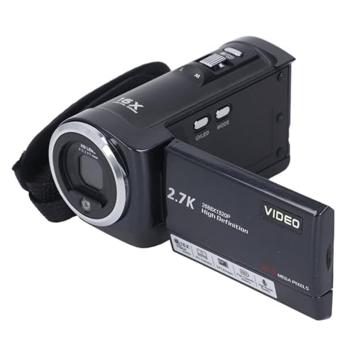 Video Camera Camcorder, Full HD 2.7K Digital Camera Recorder, 50MP 2.8 Inch 270° Rotation LCD 16X Digital Zoom Camcorder Camera with 1500mAh Batteries(Black) (32GB)