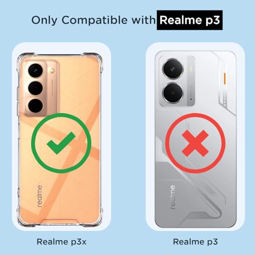 Image of Outlouders Back Cover for Realme P3x 5G Clear Transparent PC + TPU Bumper Case with Raised Edges for Shockproof Protection(Transparent)
