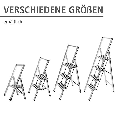 WENKO Leichte Aluminium Trittleiter mit 3 Stufen für 75 cm höheren Stand, rutschsichere XXL-Stufen, Design Klapptrittleiter, TÜV Süd zertifiziert, 44 x 127 x 5,5 cm, Silber matt - Image 7