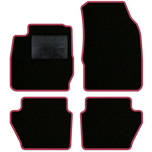 QUEMAR Juego de alfombrillas de coche para Ford Fiesta (MkVI) 6 Serie 2008-2017 / Juego de alfombrillas de moqueta y goma a medida (2 delanteras + 2 traseras) / colores personalizables (borde fucsia)