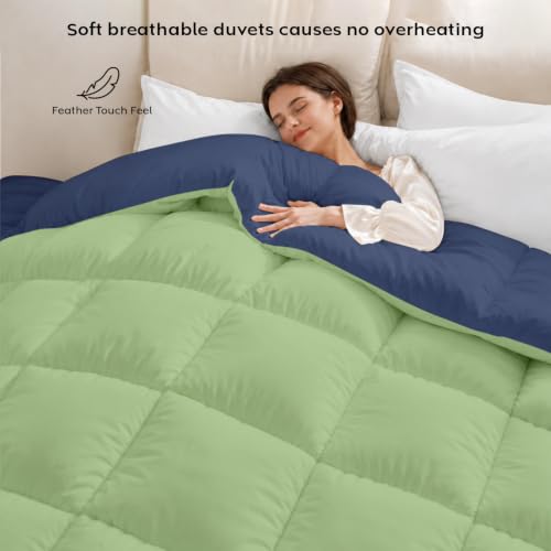 Image of AYKA Reversible Comforter 220 GSM Microfiber Reversible AC Comforter /Blanket for Winter /Quilt /Dohar /Duvets for King Size Blanket /Comforter Double Bed (Navyblue & Moss, 90 * 100)