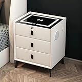 WINNIESHOP Smart Nightstand with Charging Station, Adjustable LED, Bluetooth Speaker, USB Ports, Fingerprint Lock, Bed Side Tables Bedroom Nightstand with Drawers for Bedroom (White, 3-Drawer)