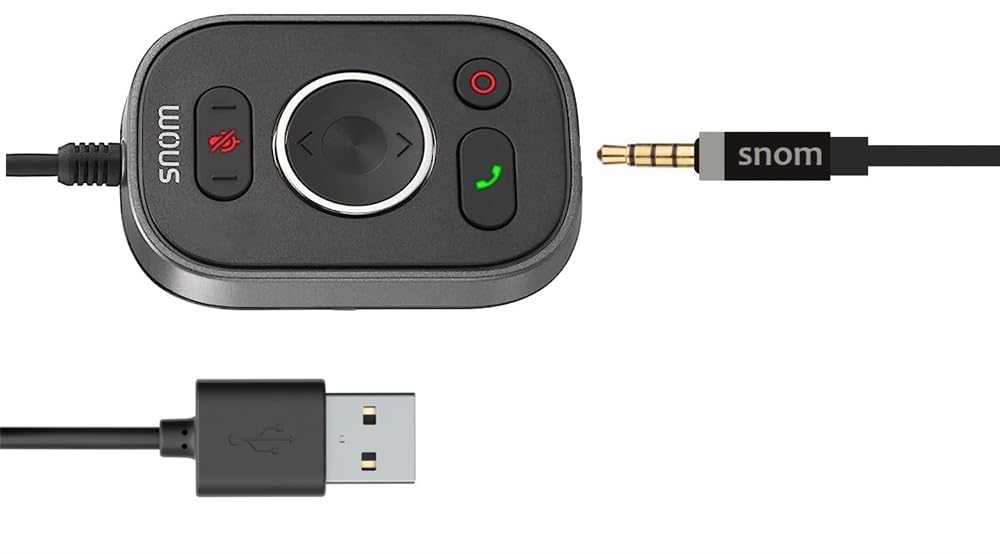 Snom A330D zestaw słuchawkowy nauszny, pasywna redukcja szumów, zestaw słuchawkowy VoIP, kabel USB / RJ9 / 3.5 jack ze sterowaniem rozmowy, miękka sztuczna skóra, czarny; 0004598