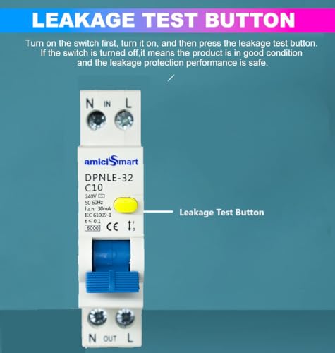 Image of amiciSmart 10A Single Module Circuit Breaker with Over Current, Short-Circuit and Leakage Protection, Shock Proof,220VAC
