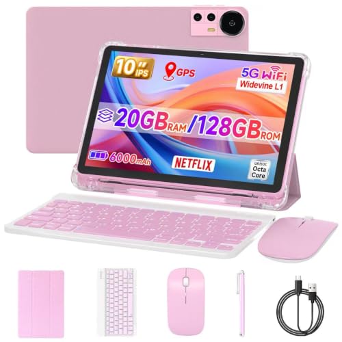ICONLINK 10 Inch Tablet Android 15 Tablets with Case 4+16GB RAM+128GB ROM 6000mah Battery 10 in Android Tableta 2MP+8MP Dual Camera 10.1 IPS HD Touch Screen Tab (Pink+Keyboard)