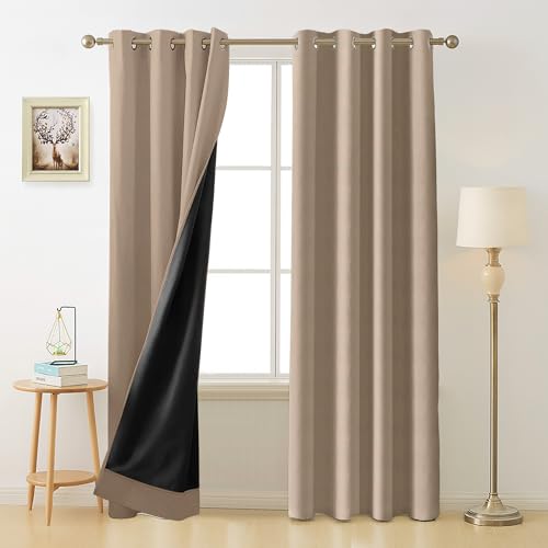 Image of Cloth Fusion 100% Blackout Door Curtains 9 Feet Long Set of 2 with Blackout Lining, Double Layer Room Darkening Parda with Stainless Steel Grommets for Home Decor (9x4 Feet, Beige White)