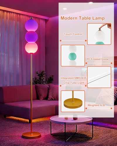 Image of Lightdot RGB Floor Lamp with Touch Control, Dimmable Globe Modern Standing Lamp, RGB&3000K Color Changing LED Floor Lamp Ambient Lighting, Blue Tall Lamp for Living Room Bedroom Gaming Corner Decor
