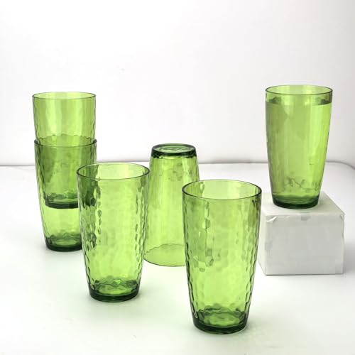 Yalin Vasos de acrílico de 20 onzas, vasos de plástico reutilizables, apilables, sin BPA, irrompibles, aptos para lavavajillas, juego de 6 vasos (verde)