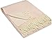 Produktbild Nostra Andora Tagesdecke 140x200 | Weiche Merino Wolldecke mit 10% Kaschmir | Warme Sofa Decke in Doppelgesicht-L.Rosa Weiss | Merino Decke für Couch & Sofa | Couchdecke mit Tasseln