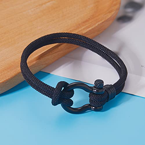 To My Son Bracelet I Will Always Be With You Bracelet Handmade Vintage Braided Leather Wristband Horseshoe Buckle Nautical Bracelet To My Son Inspirational Faith Bracelet (Black) #TOP3