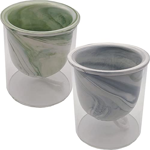 3world 植木鉢 陶器 + ガラスカバー 自動給水 プランター ラグジュアリー デザイン フラワー ポット SW1946マーブル2個セット