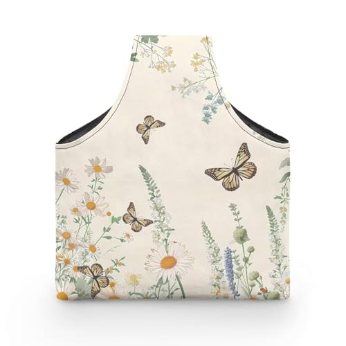 Image of ZUXONGSY Daisy Knitting Crochet Tote Bag Butterfly Knitting Yarn Storage Bag Organizer Lightweight Vintage Yarn Handbag with Holes for Crochet