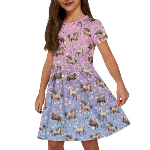 Image of Short Sleeve Dress for Girls with Pockets Cute Toddler Girl Clothes Summer 2-12