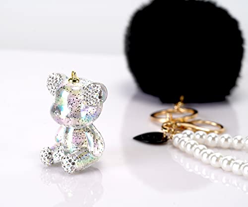 You Wizv Teddy Bear Keychain, Cute Bling Keychains For Women And Puff Ball Key Chains For Car Keys, Backpack, Purse Accessories, Aesthetic Black Pom Pom Keychain #TOP7