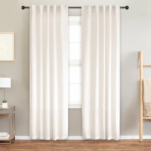 Lista de Cortinas de paneles - los preferidos. 46 NANWEI Lino Cortinas Blackout 100% Opacas, Bolsillo para Barra/Pestaña Trasera, para Recámara y Ventana de Sala, 2 Paneles (Crema, 132 x 213.3 cm)