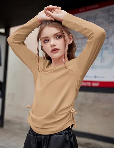 Image of Arshiner Girls Long Sleeve Shirts Ruched Knot Side Tunic Blouse Tee Tops