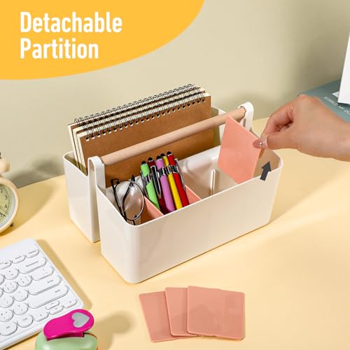 Image of 2 Pcs Art Supply Organizers Marker Caddy with Handle Makeup Tools Brushes Box Adjustable Dividers Storage Bin for Colored Pencils Craft Pens Pencils Paint Knife
