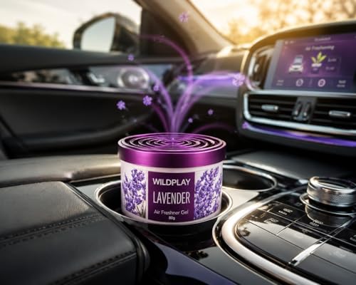 Image of Wildplay Lavender Car Gel Freshener 80g - Long Lasting Lavender Fragrance, Spill Proof Gel Air Freshener, Odor Eliminator, Dashboard Perfume for Fresh and Pleasant Car Interior