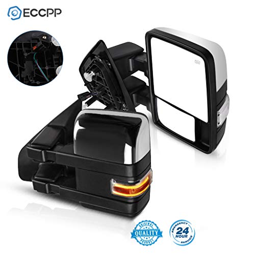 ECCPP F150 Towing Mirrors, A Pair of Exterior Automotive Mirrors fit 2004-2014 for Ford F-150 with Auxiliary/Puddle Lights Signal Indicator and Power Operation Heated Chrome Housing