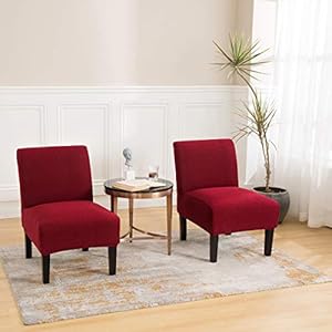 MIFXIN Armless Accent Chair Covers Stretch Jacquard Slipper Chair Slipcovers Removable Washable Chair Furniture Protector for Living Room Bedroom Dining Room (Wine Red, 2 Pack) MIFXIN Armless Accent Chair Covers Stretch Jacquard Slipper Chair Slipcovers Removable Washable Chair Furniture Protector for Living Room Bedroom Dining Room Wine Red 2 Pack