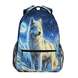 ALAZA Wolf Moon Kids School Backpack for Boys Girls Teens Bookbag Travel Daypack Bag 16 inch