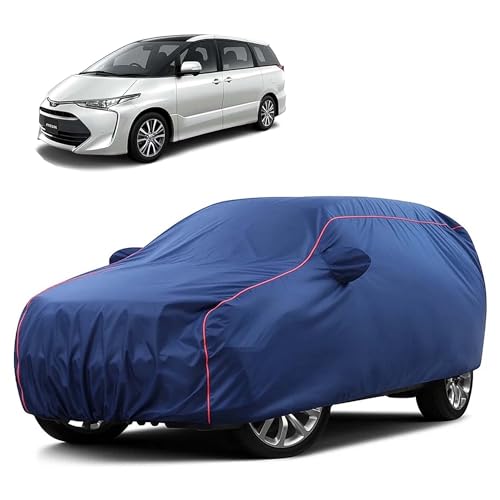 Image of Sulfar 100% Water Resistant Car Body Cover Compatible with Mirror for Toyota Previa (Triple Stitched, Full Bottom Elastic, Blue Taffeta with Red Piping)