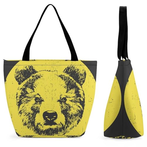 Sac à main ours rétro pour femme grand sac de shopping et voyage noir