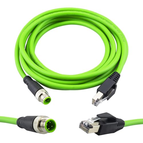 M12 to RJ45 Cable, M12 4 Pin D Code Male to RJ45 Male Shielded Cable Assembly, Cat5e 24 AWG 3M/10Ft