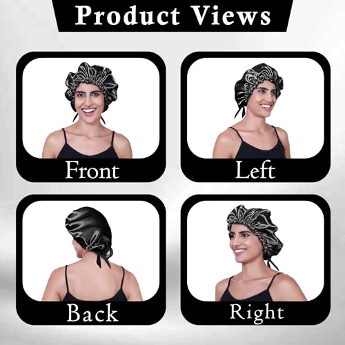 Image of GLUN Hair Protector Bonnet Cap with 3 Scrunchies Combo, Pack of 1 Black Colour, Prevents Hair Breakage, Frizz Control and Moisture Retention, Ideal for Curly & Natural Hair