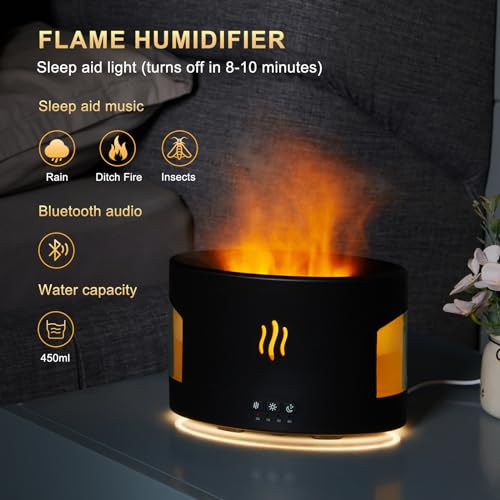 450ML Flame Diffuser-Volcano Diffuser-with Remote Control, Bluetooth Speaker & White Noise Function, Flame humidifier fire Diffuser for Bedroom Home Office Yoga Gym - Image 3