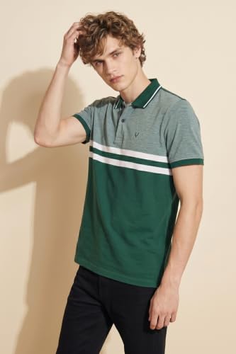 Image of Allen Solly Men's Polo T-Shirt | Polycotton Blend | Color-Block Design | Regular Fit | Smart Casual Wear
