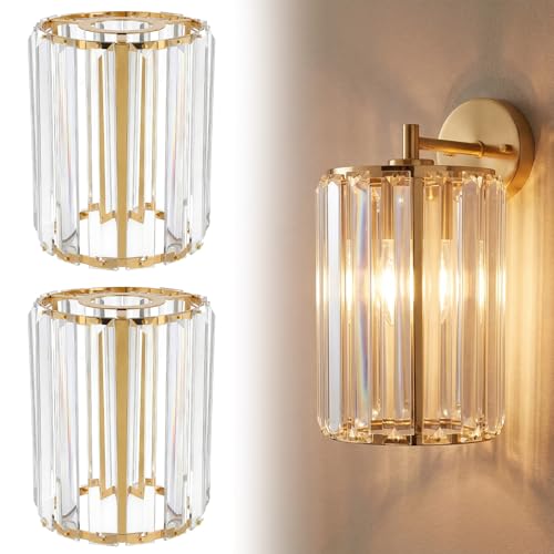 Image of Teenyyou 2 Pcs Crystal Lamp Shade Modern Medium Ceiling Light Cover E26 /e27 Base 1.65 inch Top x 5.1 inch Dia. x 5.9 inch H Chandelier Lampshade Replacement for Dining Room Living Room Wall Sconce Pendant Light
