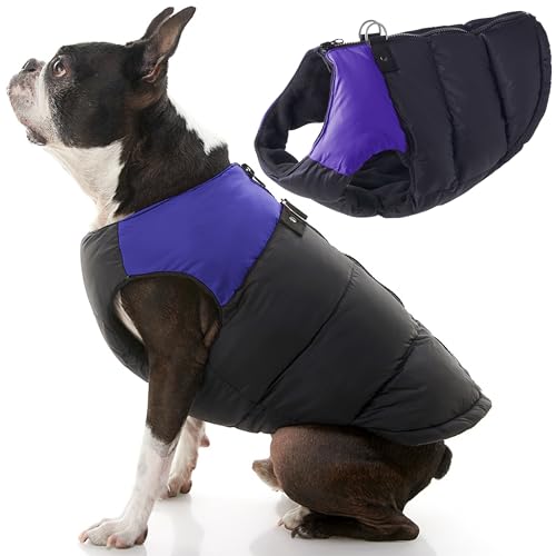 Image of Gooby Padded Vest Dog Jacket - Purple, Medium - Warm Zip Up Vest Fleece Jacket with Dual D Ring Leash Water Resistant for Small to Medium Dogs