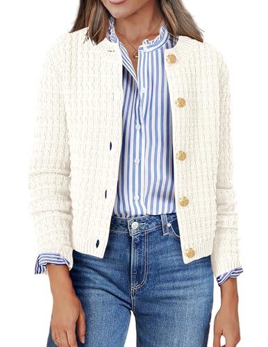 Image of Zeagoo Women's 2026 Cardigan Sweaters Button Down Crew Neck Open Front Long Sleeve Knit Cropped Jackets