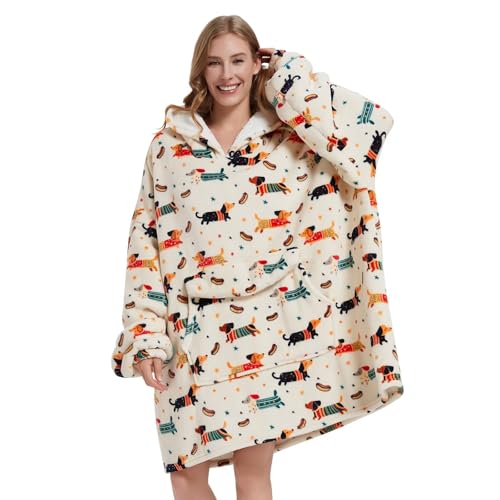 Fiosnow Dachshund Blanket Hoodies for Women and Men Adult Oversize Wearable Blanket Hoodies for Soft and Warm