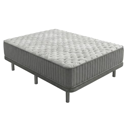Homey - Cama Completa con Colchón Serenity + Base Tapizada Extra Reforzada con 6 Patas Cilíndricas Metálicas Roscadas, 135 x 190, Negro