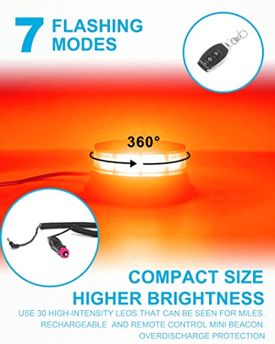 Image of Agrieyes Amber Beacon Light 4.2Inch, Flashing Safety Warning Lights Permanent /Magnet Mount (Red, Remote)
