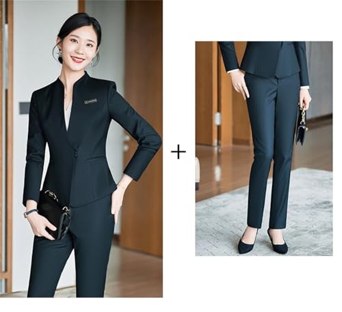 Women's Business Suit Set Lady 2 Piece Blazer Jacket Solid Slim Fit for Office Work Pantsuit Outfits2