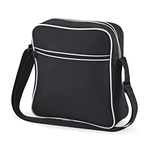 BagBase Retro Flight Bag, Black / White, 30 x 28 x 10 cm