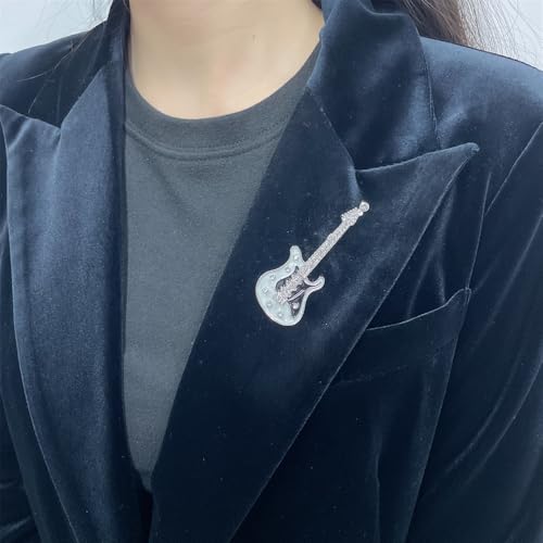 Image of Cute Guitar Rhinestones Brooches Pin Unique Colorful Crystal Enamel Brooch for Party Dance Banquet Women Men Fashion Dainty Lapel Pins Suit Shirt Ceremony Clothes Accessories Decor