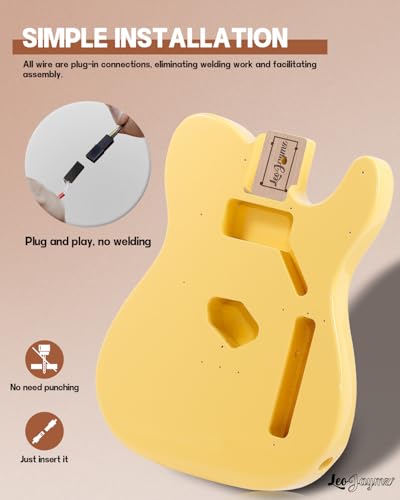 Image of Leo Jaymz DIY TL Style Electric Guitar Kits,Spray-painted Mahogany Body,Maple Neck, including all Components (TL Cream Yellow New)